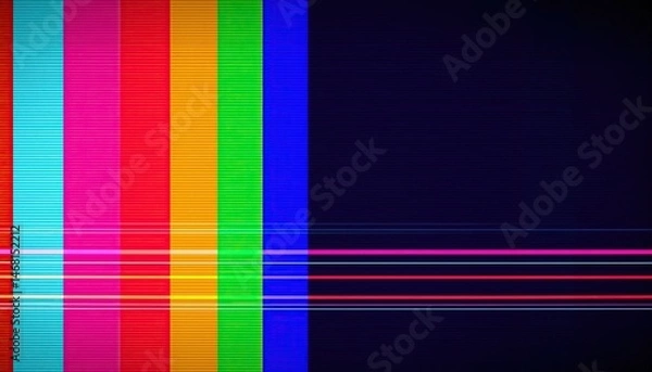 Fototapeta vibrant array of vertical color bars contrasts with dark background punctuated by horizontal glitches