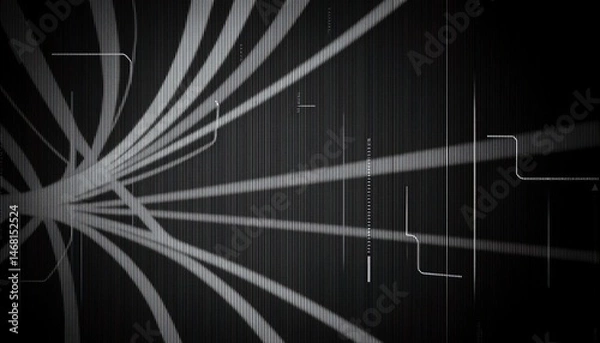 Fototapeta Monochrome abstract lines converge in center futuristic tech inspired and dynamic pattern