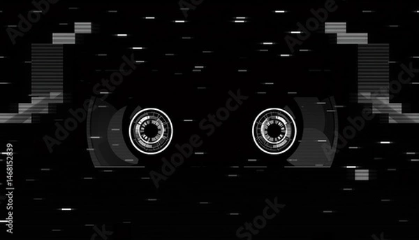 Fototapeta Abstract futuristic design with prominent circular elements amidst glitch effect high tech