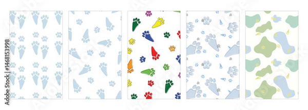 Fototapeta Bundle seamless pattern with rabbit footprints. Animal footprint repeat background collection for textile, fabric and other