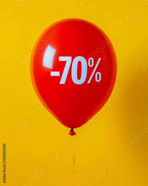 Obraz Bright red balloon with discount message against yellow background highlights sale event encouraging customer engagement and excitement