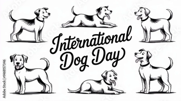 Fototapeta Pencil Sketch of Playful Dogs – Handwritten International Dog Day Art generative AI