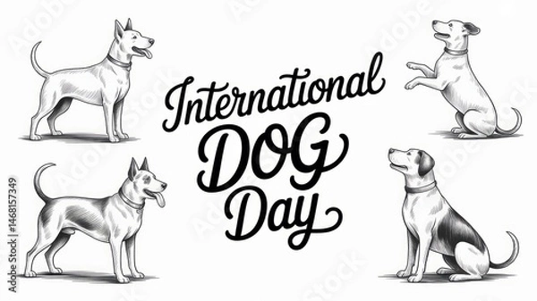 Fototapeta Pencil Sketch of Playful Dogs – Handwritten International Dog Day Art generative AI