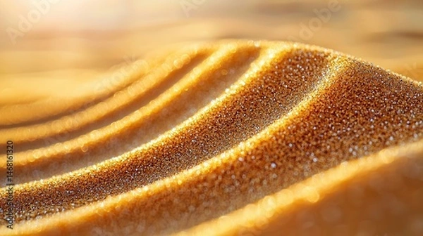 Obraz Coastal sand ripples macro photograph showing golden wave-like formations illuminated by sunrise light creating natural texture patterns with glistening quartz particles