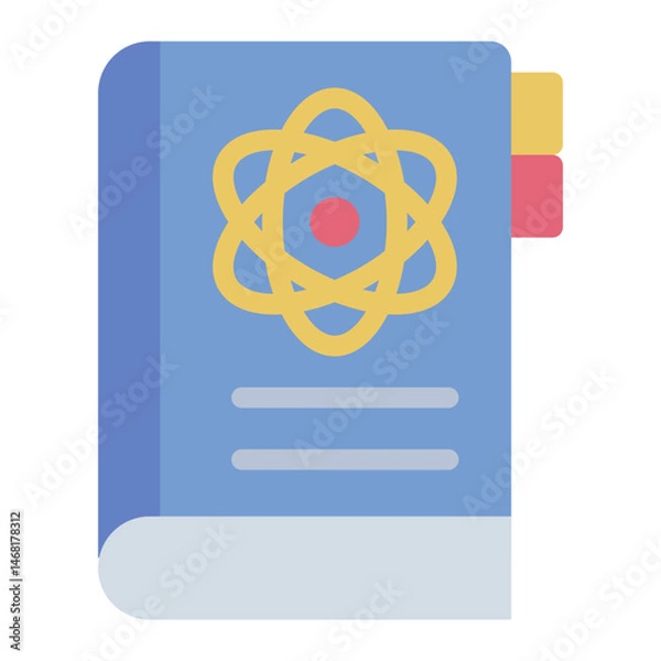 Obraz textbook flat icon with atom for stem science book
