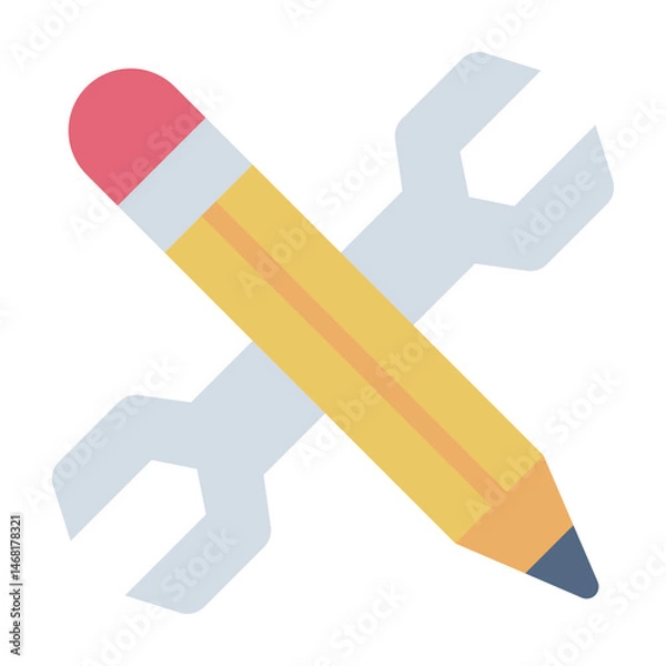Obraz gear and pencil flat icon for engineering tool stem subject