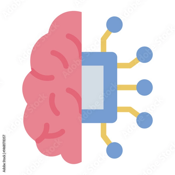 Obraz brain with chip flat icon for ai brain stem technology