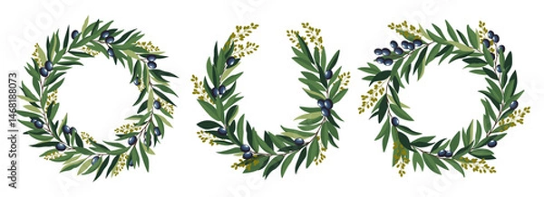 Obraz Collection of Olive Tree Wreath Round Frames.