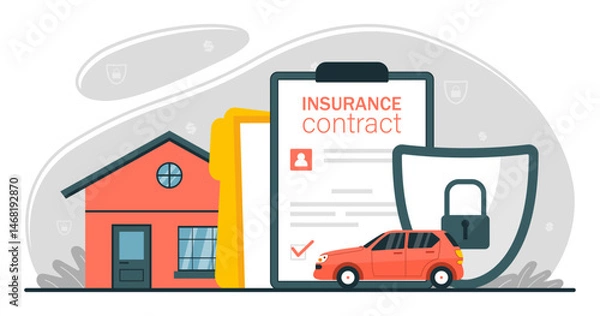 Obraz Property Insurance Policy Scene with House and Car