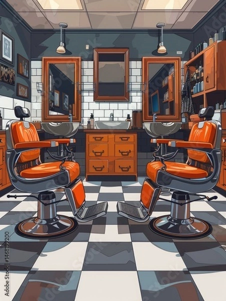 Fototapeta barbershop room decoration background with shaving equipment retro vintage concept Generate AI