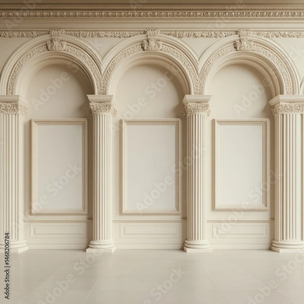 Obraz Elegant classical interior architectural design featuring arches and pillars.