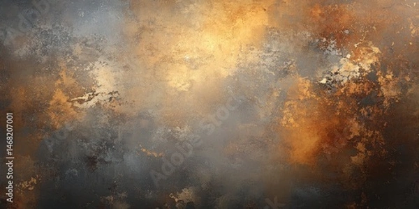 Fototapeta Abstract, textured,  mixed media artwork with golden and gray tones.  Rich hues create a depth and dynamic visual experience