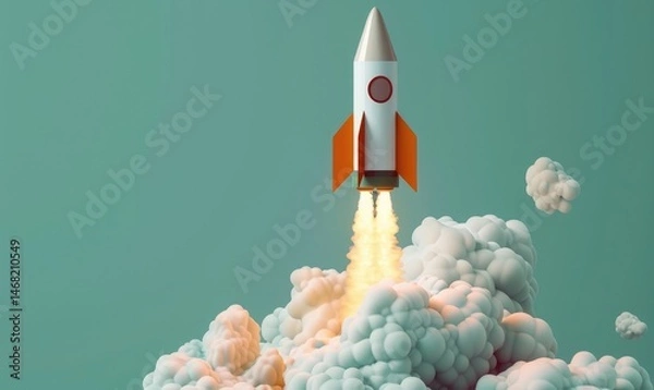 Fototapeta illustration wallpaper spaceship rocket flying and smoke outer space background concept Generate AI