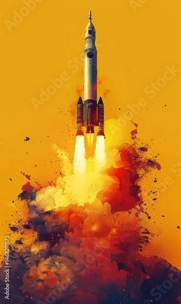 Fototapeta illustration wallpaper spaceship rocket flying and smoke outer space background concept Generate AI