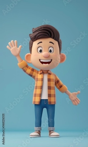 Fototapeta cartoon human character illustration with happy expression with greeting hand Generate AI