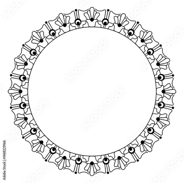 Fototapeta Art Deco round frame. 1900s - 1920s style ornate circle border. Black and white 