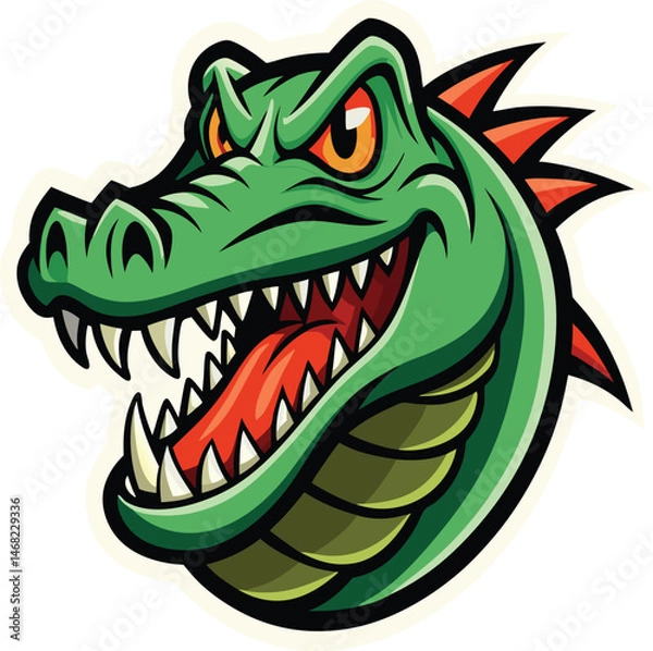 Fototapeta Ferocious Alligator Icon: A captivating illustration showcasing an alligator's head with sharp teeth and intense, vibrant colors. This image captures the animal's dangerous and captivating nature.