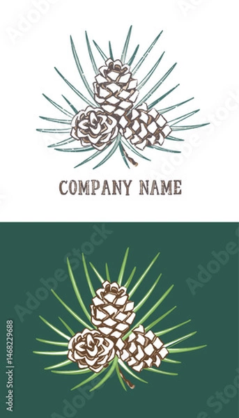 Fototapeta Pine Cones Rustic Logo with bronze touch. 