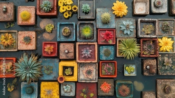 Fototapeta The containers are arranged in a mosaic pattern