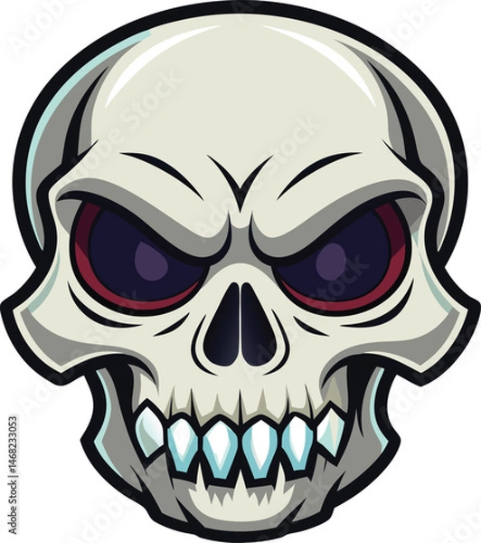 Fototapeta Spooky Skull Illustration: A menacing skull illustration with glowing eyes, teeth, and a determined expression, radiating an aura of mystery and intrigue.