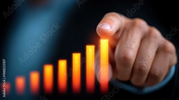 Obraz Business analytics dashboard showcasing growth trends with a finance analyst interacting with powerful data visuals.