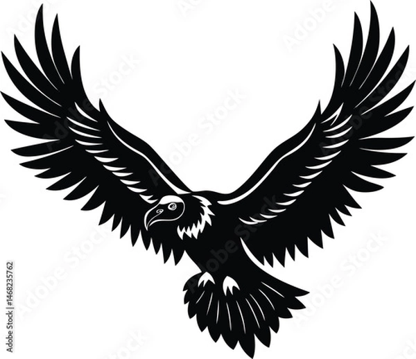 Fototapeta Majestic Eagle Silhouette: A strong eagle flies high with powerful wingspan, showcasing an elegant design and conveying freedom, power, and the boundless nature of the sky.