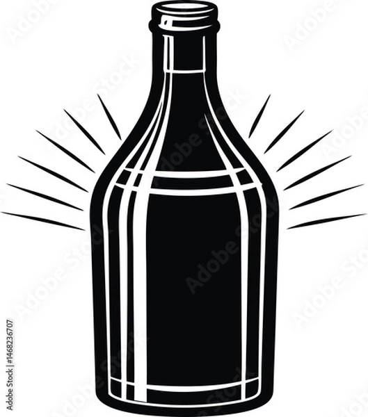 Fototapeta Mysterious Elixir: A captivating black and white illustration of an elegant bottle, its contents unseen, emanating a subtle aura of intrigue and potential.