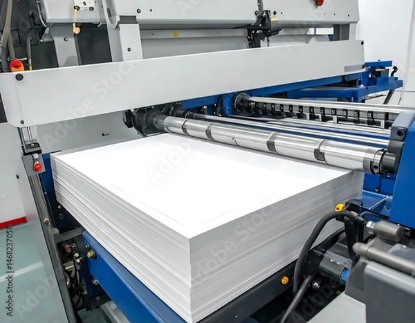 Fototapeta Industrial Paper Cutting Machine HighSpeed Precision Paper Stack Processing