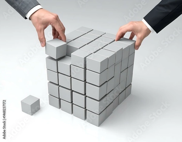 Fototapeta Collaborative Teamwork Building Blocks Cubes Structure Strategy Solution
