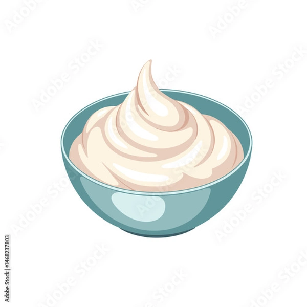 Obraz Plain yogurt in bowl vector, creamy texture on transparent background, ideal for food recipes, dietary presentations