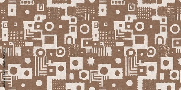 Fototapeta Calm scribble shape minimal shape seamless border pattern. Gender neutral baby nursery natural brown linen banner background. Scandi style sketch doodle wash tape edging trim. 