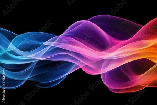 Fototapeta Abstract design of colorful, flowing, wave-like patterns on a dark background.