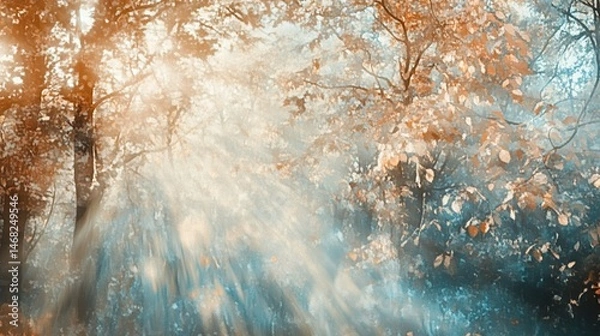 Obraz Sunbeams pierce autumnal forest