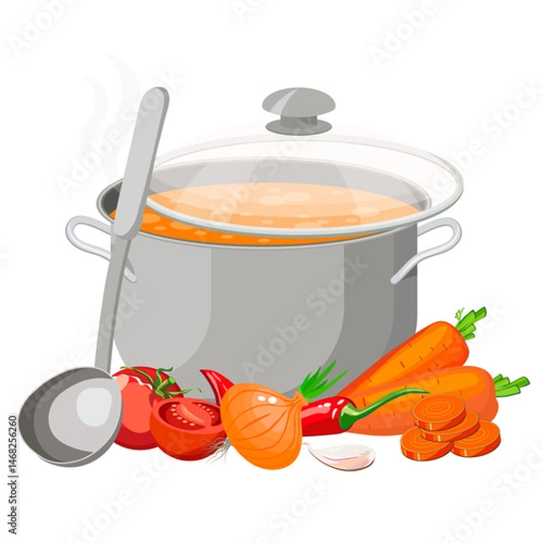 Fototapeta ladle with soup vegetables no background vector