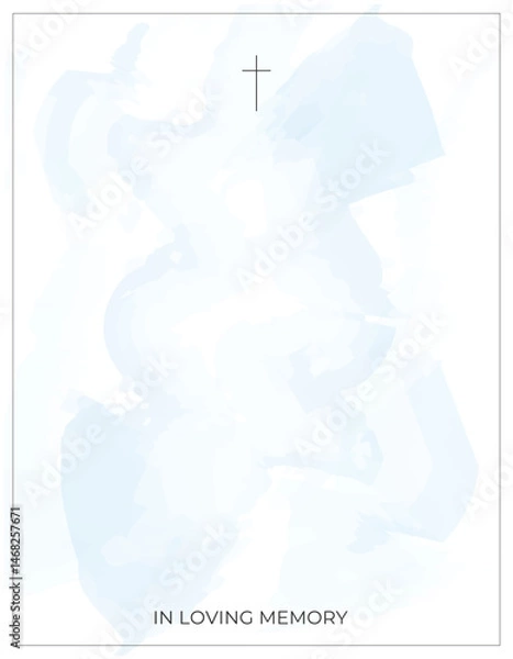 Fototapeta Funeral Empty card.  Sky blue background. Aquarelle background. Frame of leaves.