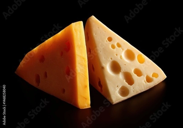 Fototapeta Two varieties of cheese against a dark background.