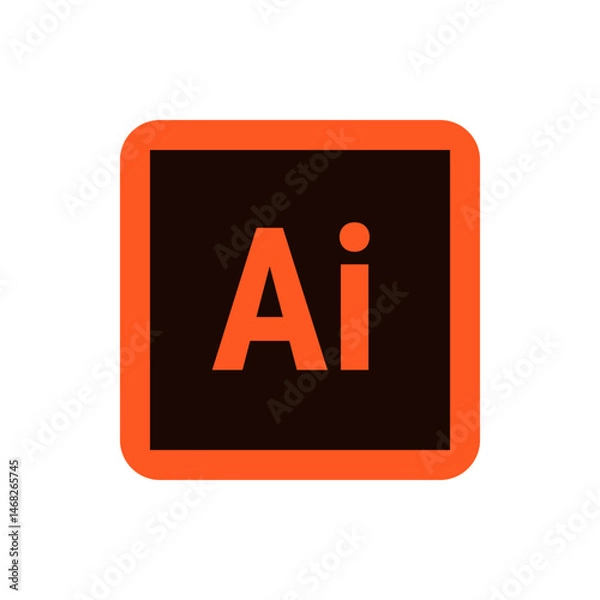 Obraz Illustration of the adobe illustrator logo featuring orange ai letters on a dark brown square shape with border