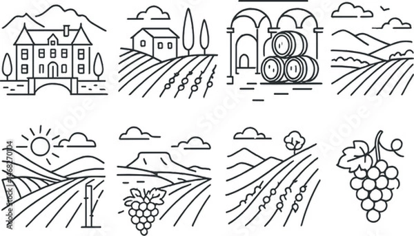 Fototapeta Vine growing icon set. Linear style. Vector icons