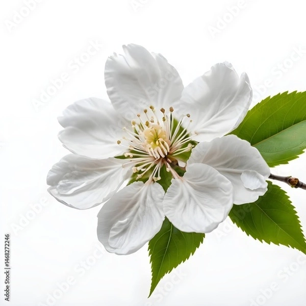Obraz Single White Flower Blossom with Green Leaves