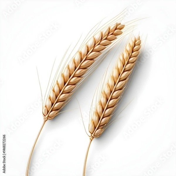 Obraz Two Golden Wheat Stalks on White Background