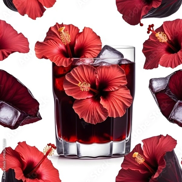Obraz Hibiscus Flower Cocktail with Ice Cubes