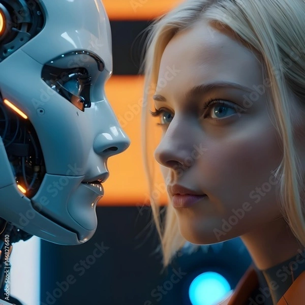 Obraz Woman and Robot Face to Face