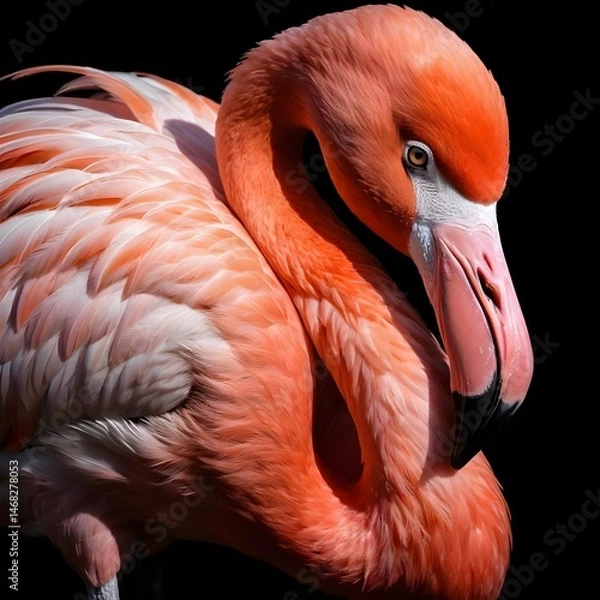 Obraz Pink Flamingo Portrait on Black Background