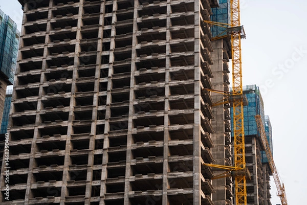 Obraz Close view of raw concrete columns and floors in unfinished building structure
