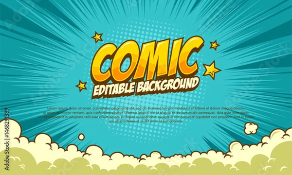 Fototapeta Comic editable background isolated on blue. vector illustration with cloud