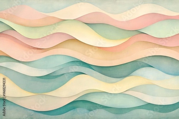 Fototapeta Delicate pastel waves in layered, undulating forms.