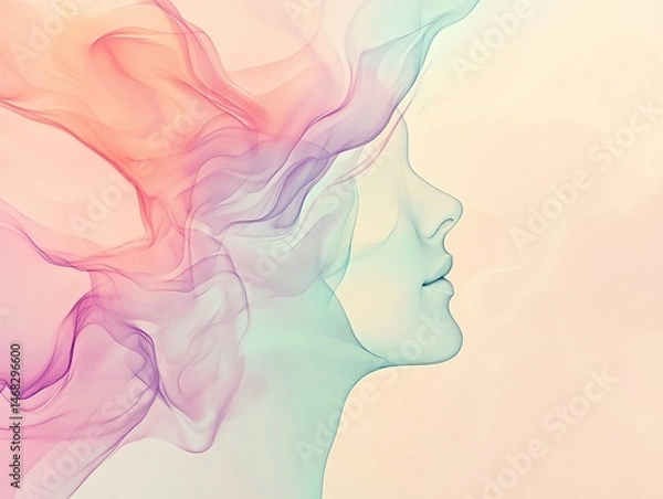 Fototapeta Abstract woman profile with flowing colors