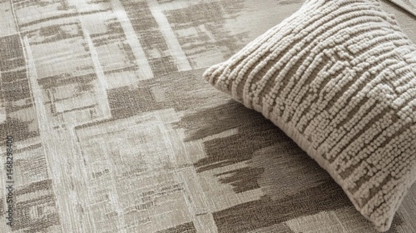 Fototapeta Beige patterned rug and textured throw pillow