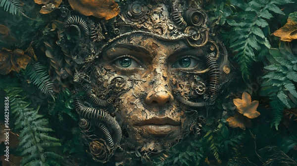 Fototapeta surreal forest mechanical face