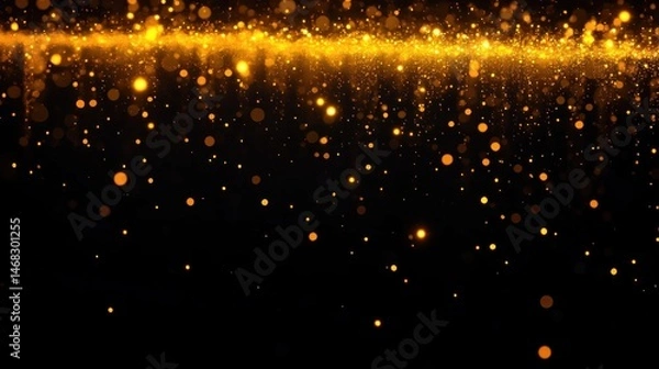 Fototapeta Golden glittering particles softly scattered over a dark background creating a warm and magical glowing effect